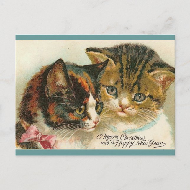 Cartes Pour Fêtes Annuelles Noël à deux Kitties (Devant)