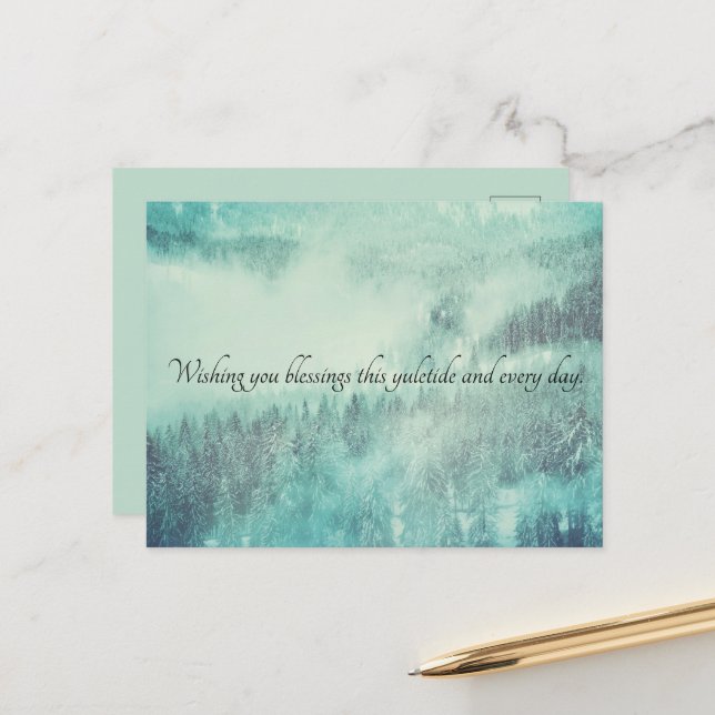 Cartes Pour Fêtes Annuelles Noël À feuillage persistant Forêt Solstice d'hiver (Devant/Arrière en situation)