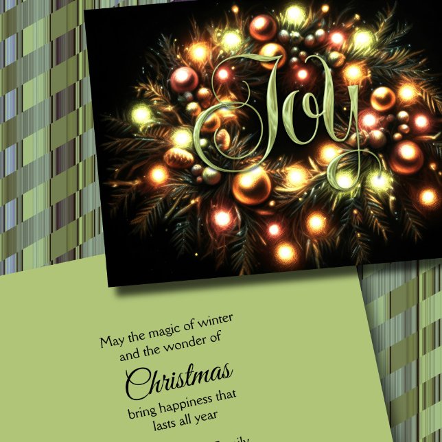 Cartes Pour Fêtes Annuelles Noël À feuillage persistant Luminaire Wreath Joy (Créateur téléchargé)
