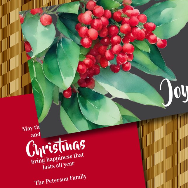 Cartes Pour Fêtes Annuelles Noël À feuillage persistant Red Berries (Créateur téléchargé)