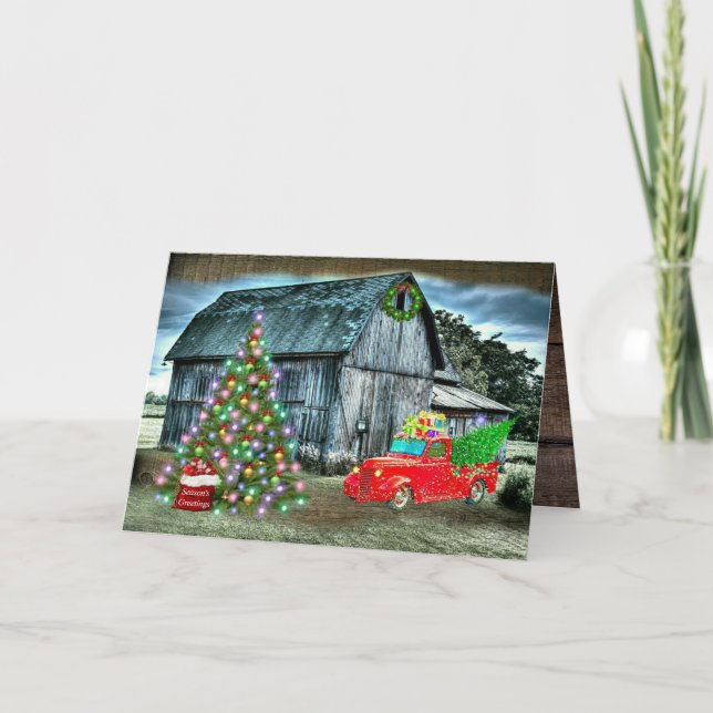 Cartes Pour Fêtes Annuelles Noël À La Ferme Rustic Grange (Devant)