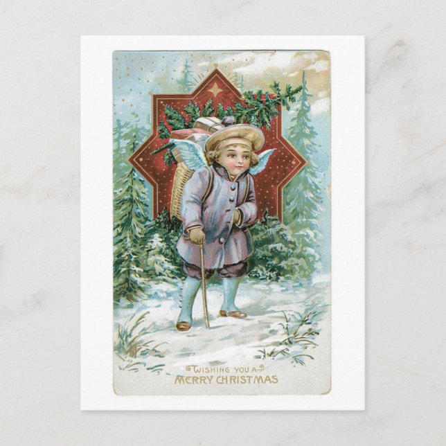 Cartes Pour Fêtes Annuelles Noël à l'ancienne, Ange (Devant)