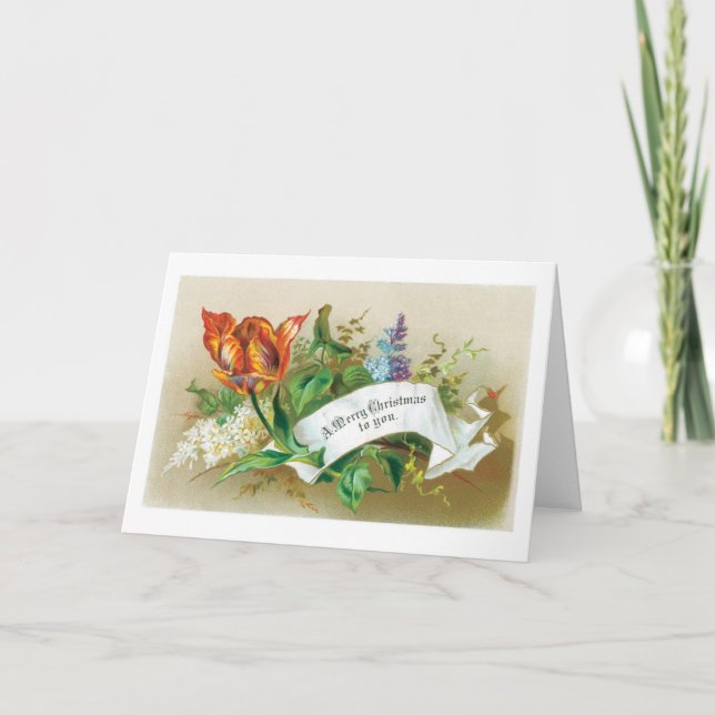 Cartes Pour Fêtes Annuelles Noël à l'ancienne, Fleur (Devant)