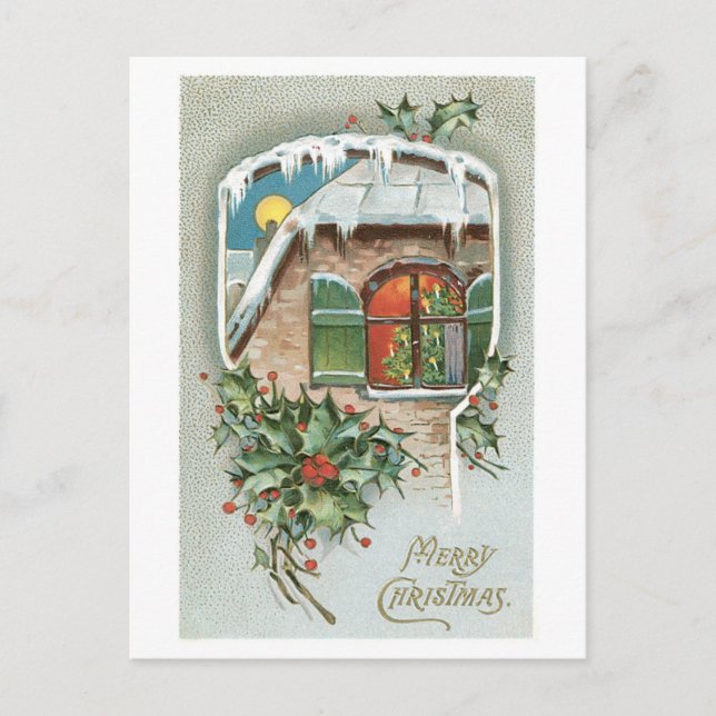 Cartes Pour Fêtes Annuelles Noël à l'ancienne, Holly (Devant)