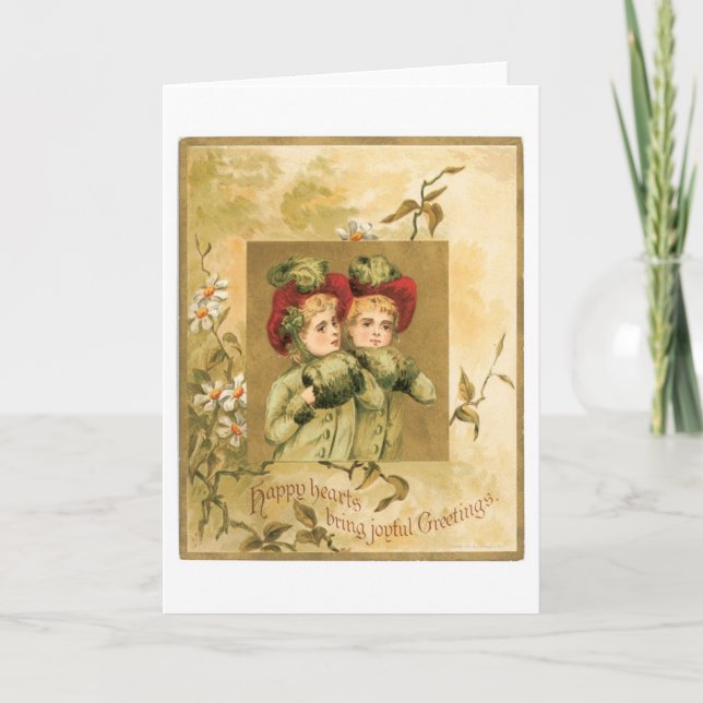 Cartes Pour Fêtes Annuelles Noël à l'ancienne, jumeaux (Devant)