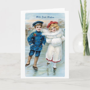 Cartes Pour Fêtes Annuelles Noël à l'ancienne, patinoire