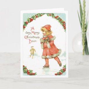 Cartes Pour Fêtes Annuelles Noël à l'ancienne, Patinoire de patinage