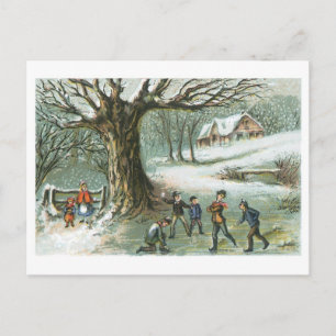 Cartes Pour Fêtes Annuelles Noël à l'ancienne, paysage enneigé