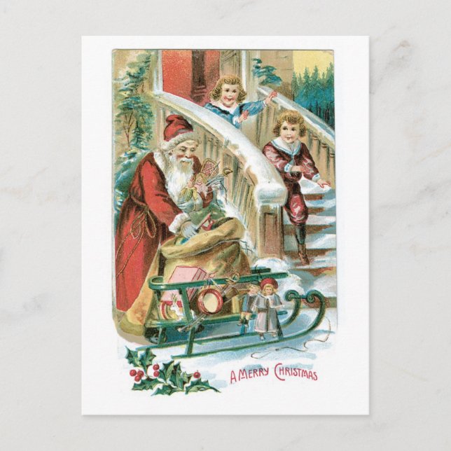 Cartes Pour Fêtes Annuelles Noël à l'ancienne, Père Noël (Devant)