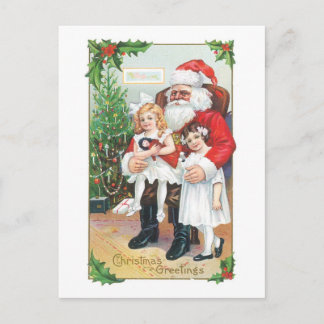 Cartes Pour Fêtes Annuelles Noël à l'ancienne, Père Noël avec filles