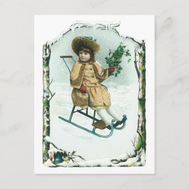 Cartes Pour Fêtes Annuelles Noël à l'ancienne, Sled (Devant)