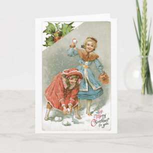 Cartes Pour Fêtes Annuelles Noël à l'ancienne, Snowball fight