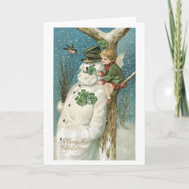Cartes Pour Fêtes Annuelles Noël à l'ancienne, Snowman (Devant)