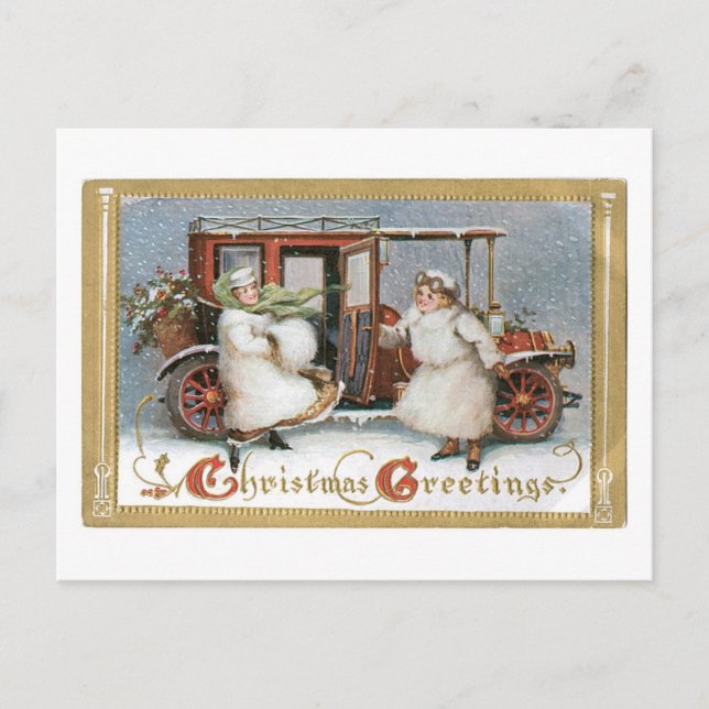 Cartes Pour Fêtes Annuelles Noël à l'ancienne, Voiture Vintage (Devant)