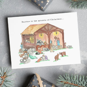 Cartes Pour Fêtes Annuelles Noël à l'aquarelle de la Nativité dessinée à la ma