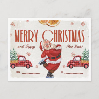 Cartes Pour Fêtes Annuelles Noël à l'aquarelle rouge et beige élégant