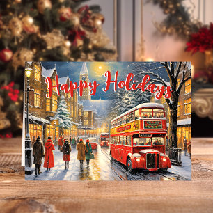 Cartes Pour Fêtes Annuelles Noël à Londres : Scène de rue avec bus rouge