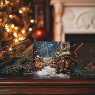 Cartes Pour Fêtes Annuelles Noël à Paris : Le Marché Tour Eiffel en soirée