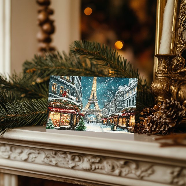 Cartes Pour Fêtes Annuelles Noël à Paris : Nuit Tour Eiffel enneigée (Créateur téléchargé)