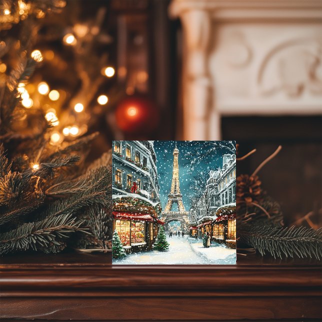 Cartes Pour Fêtes Annuelles Noël à Paris : Nuit Tour Eiffel enneigée (Créateur téléchargé)