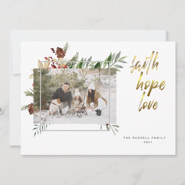 Cartes Pour Fêtes Annuelles Noël à trois photos en calligraphie dorée élégante (Devant)