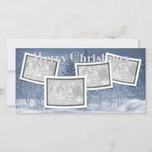 Cartes Pour Fêtes Annuelles Noël AJOUTEZ VOS PHOTOS Scène de neige bleue