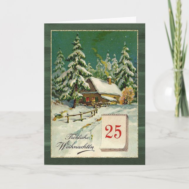 Cartes Pour Fêtes Annuelles Noël allemand - forêt d'hiver, 25 décembre, (Devant)