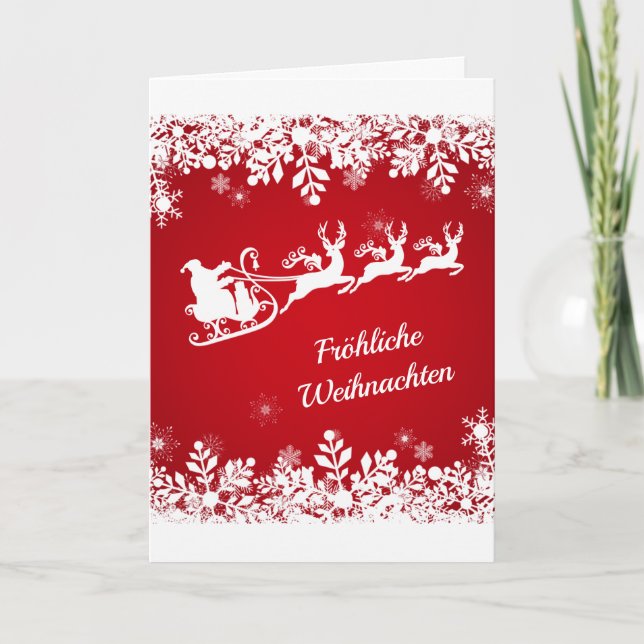 Cartes Pour Fêtes Annuelles Noël allemand - Snowflakes, Père Noël, rennes (Devant)