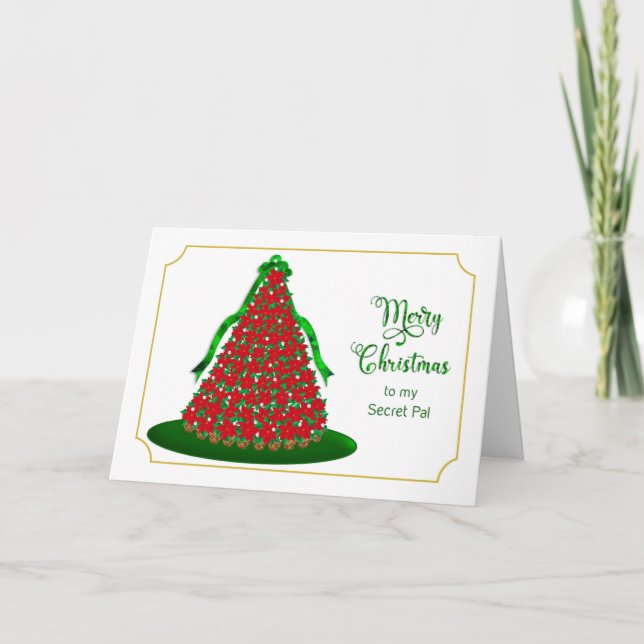 Cartes Pour Fêtes Annuelles Noël, Ami Secret, Arbre de poinsettias rouges (Devant)