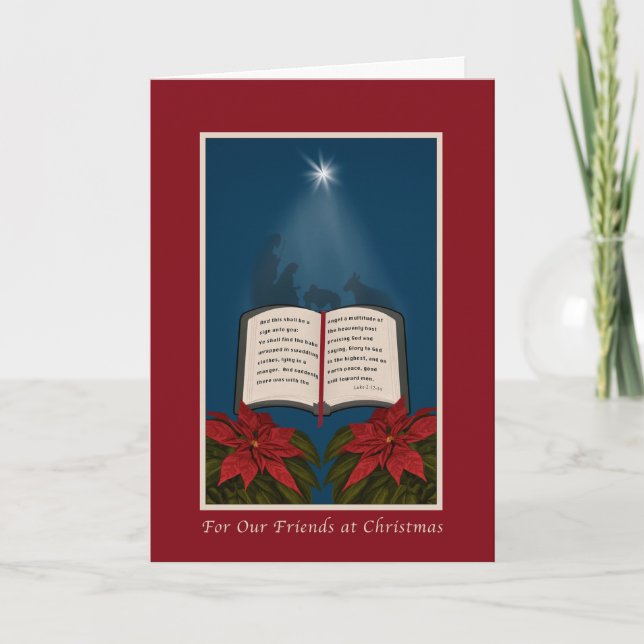 Cartes Pour Fêtes Annuelles Noël, Amis, Bible ouverte Message de Noël (Devant)
