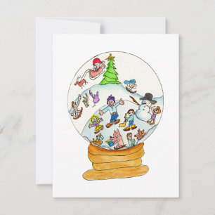 Cartes Pour Fêtes Annuelles Noël - Amusement d'hiver dans un globe de neige