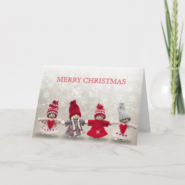 Cartes Pour Fêtes Annuelles Noël Ange hiver Neige Coeur (Devant)