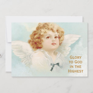 Cartes Pour Fêtes Annuelles Noël Angel Cherub Gloire à Dieu Religieux Bleu