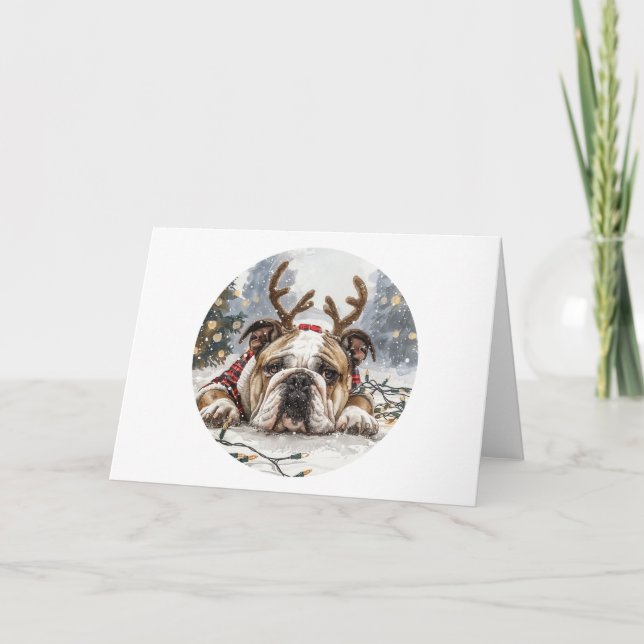 Cartes Pour Fêtes Annuelles Noël anglais Bulldog Reindeer (Devant)