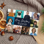 CARTES POUR FÊTES ANNUELLES NOËL ANNÉE EN REVUE 10 PHOTOS BLUE PINES<br><div class="desc">Faites vos voeux de vacances vraiment spécial avec notre carte de Noël magnifiquement conçue avec 10 photos carrés pour capturer et partager vos moments chéris de l'année. L'écriture manuscrite moderne sur le devant vous permet de personnaliser votre carte avec les mots "Joyeux Noël" EN BLANC SUR UN ARRIÈRE - PLAN...</div>
