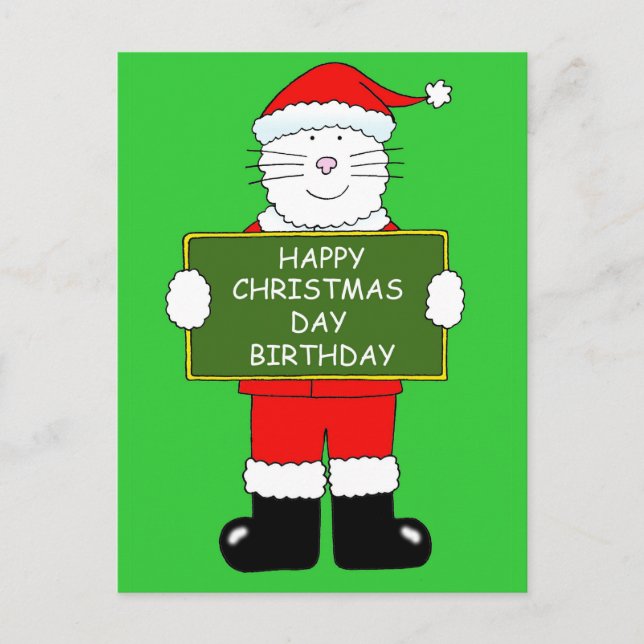 Cartes Pour Fêtes Annuelles Noël Anniversaire Chat en tenue Père Noël (Devant)