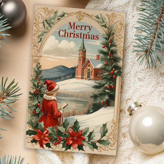 Cartes Pour Fêtes Annuelles Noël Antique Motif Cadre de vacances Voiture de vo (Créateur téléchargé)