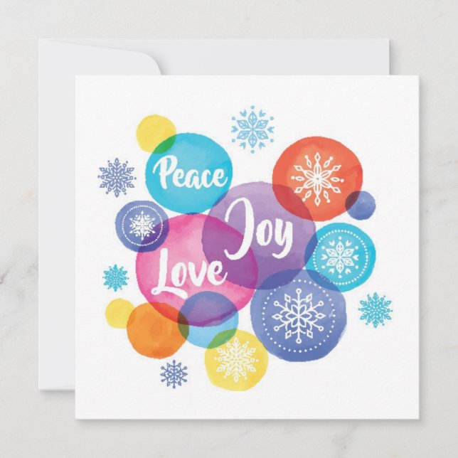 Cartes Pour Fêtes Annuelles Noël | Aquarelle - Citation Peace Love Joy (Devant)