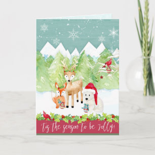 Cartes Pour Fêtes Annuelles Noël Aquarelle Forêt renard renard ours ours Cardi