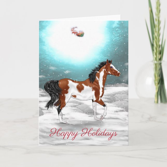 Cartes Pour Fêtes Annuelles Noël Arabe de cheval de Pinto (Devant)