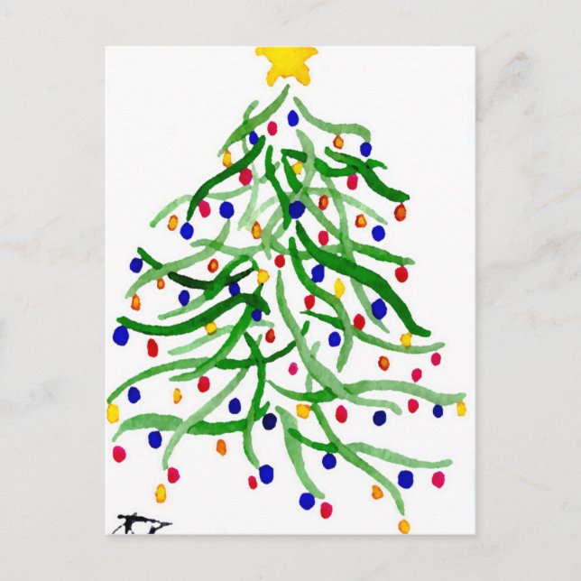Cartes Pour Fêtes Annuelles Noël Arbre Aquarelle Vacances (Devant)