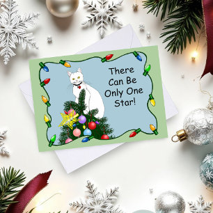 Cartes Pour Fêtes Annuelles Noël Arbre drôle Chat blanc