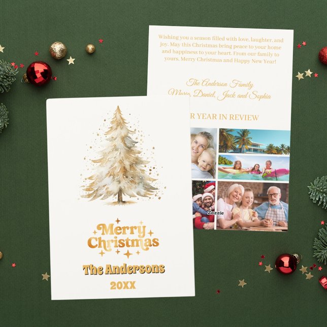 Cartes Pour Fêtes Annuelles Noël arbre neige beige photo année d'examen (Créateur téléchargé)