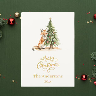 Cartes Pour Fêtes Annuelles Noël arbre renard beige élégant script