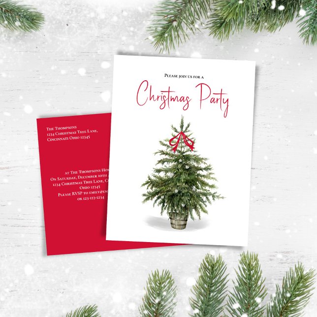 Cartes Pour Fêtes Annuelles Noël Arbre simple Aquarelle (Whimsical Christmas party invitation postcard. )