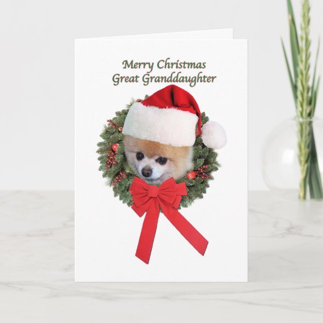 Cartes Pour Fêtes Annuelles Noël, arrière-petite-fille, Pomeranian (Devant)