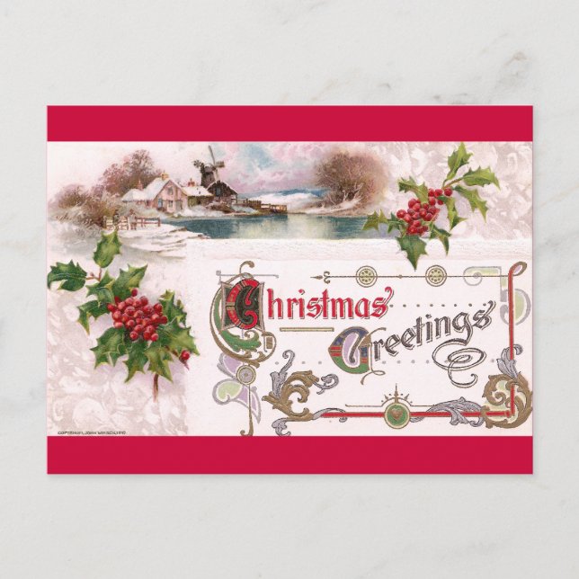 Cartes Pour Fêtes Annuelles Noël Art Nouveau avec Holly (Devant)