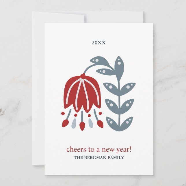 Cartes Pour Fêtes Annuelles Noël Art Populaire Nordique Fleur Rouge Deux Photo (Devant)