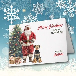 Cartes Pour Fêtes Annuelles Noël au Père Noël et au Chien Airedale Terrier