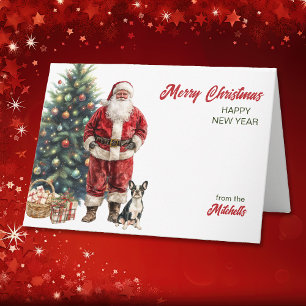 Cartes Pour Fêtes Annuelles Noël au Père Noël et au Chien de Boston Terrier